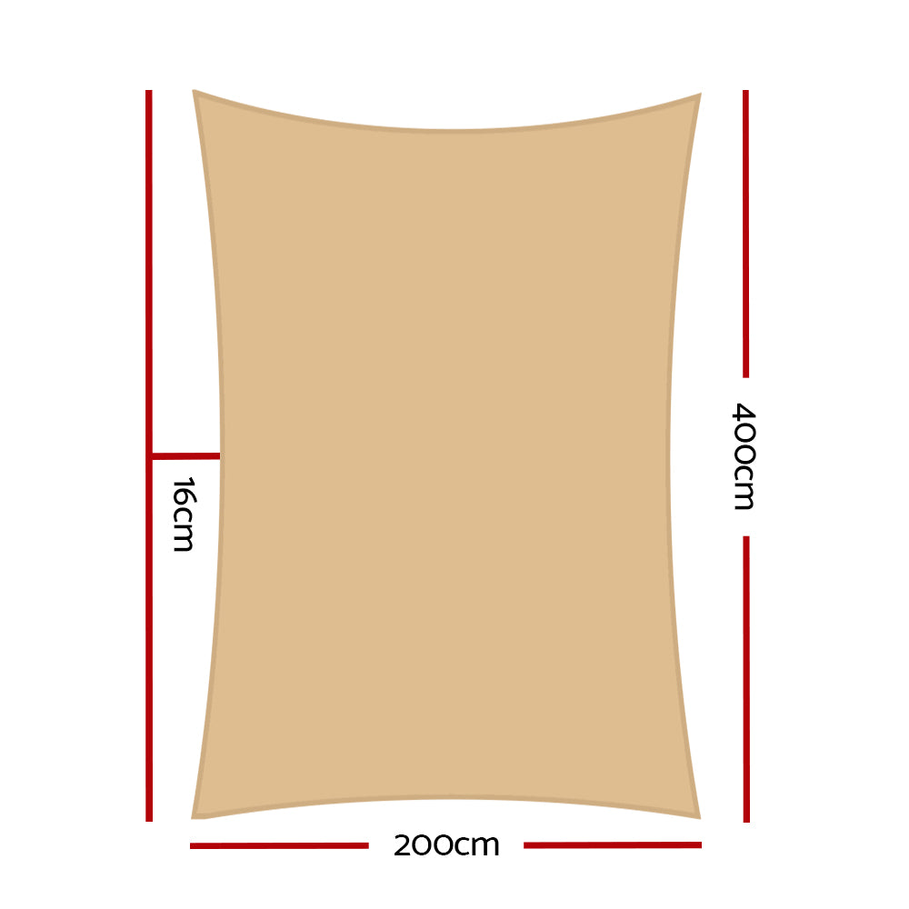 Instahut Shade Sail 2x4m Rectangle 185GSM 95% Sand Shade Cloth - SILBERSHELL