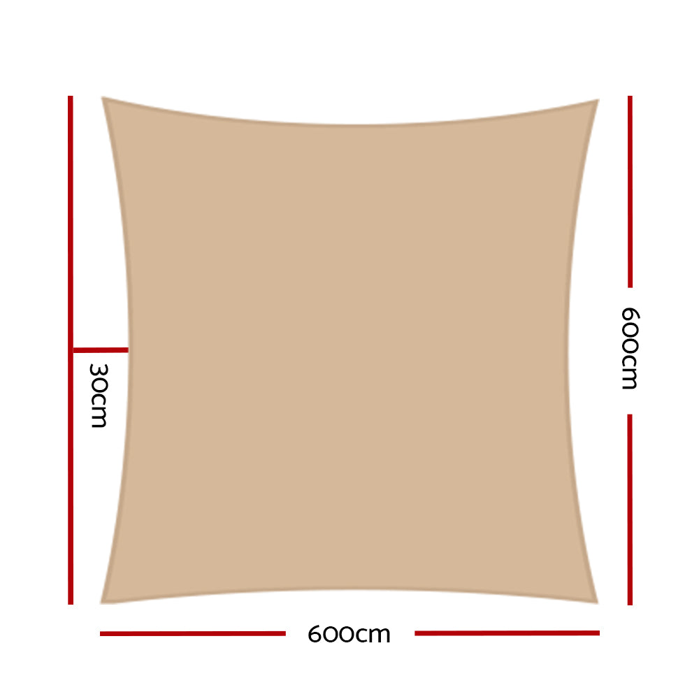 Instahut Shade Sail 6x6m Rectangle 185GSM 95% Sand Shade Cloth - SILBERSHELL