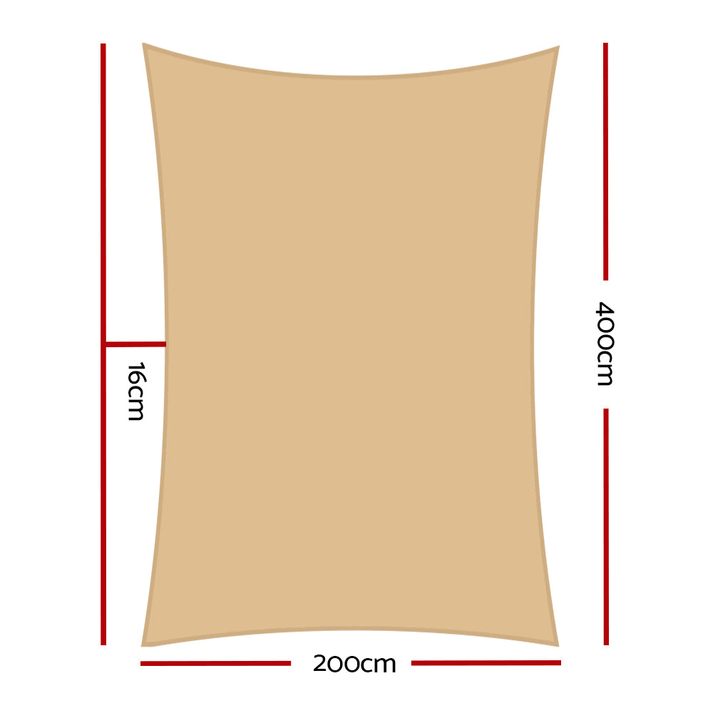 Instahut Waterproof Shade Sail 2x4m Rectangle Sand 95% Shade Cloth - SILBERSHELL
