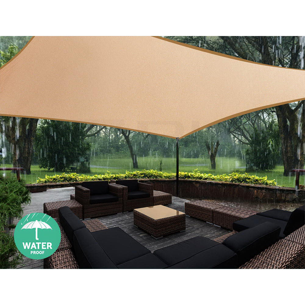 Instahut Waterproof Shade Sail 2x4m Rectangle Sand 95% Shade Cloth - SILBERSHELL