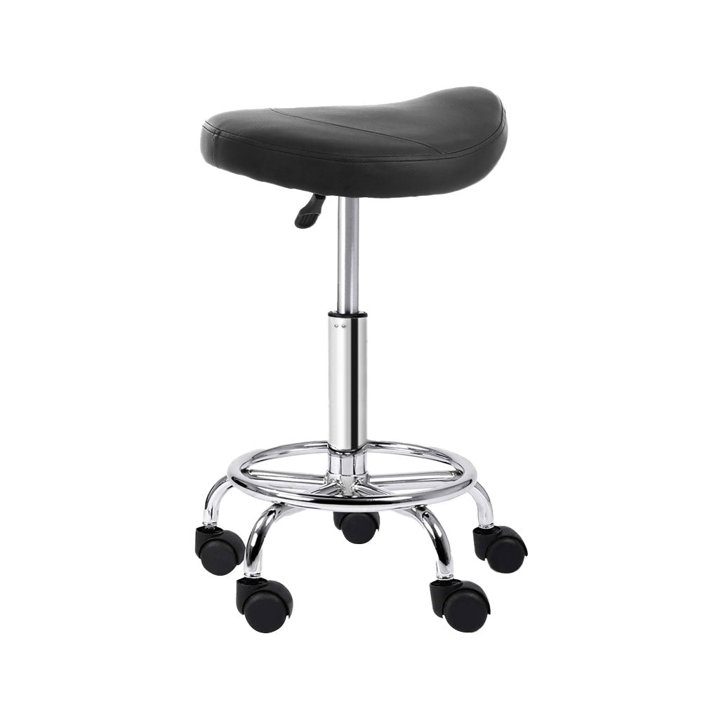 Artiss Saddle Salon Stool Black PU Swivel Barber Hair Dress Chair Hydraulic Lift - SILBERSHELL