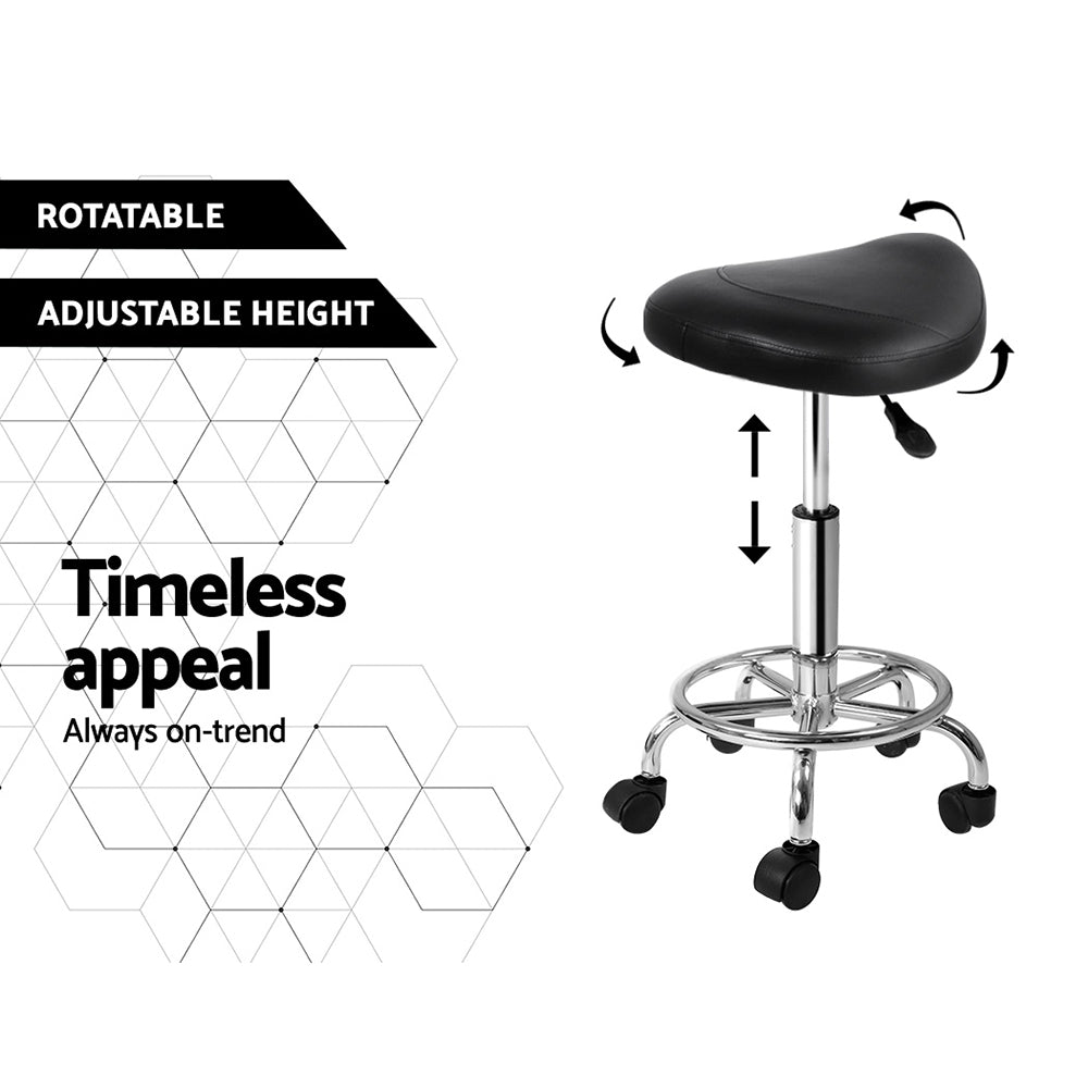 Artiss Saddle Salon Stool Black PU Swivel Barber Hair Dress Chair Hydraulic Lift - SILBERSHELL