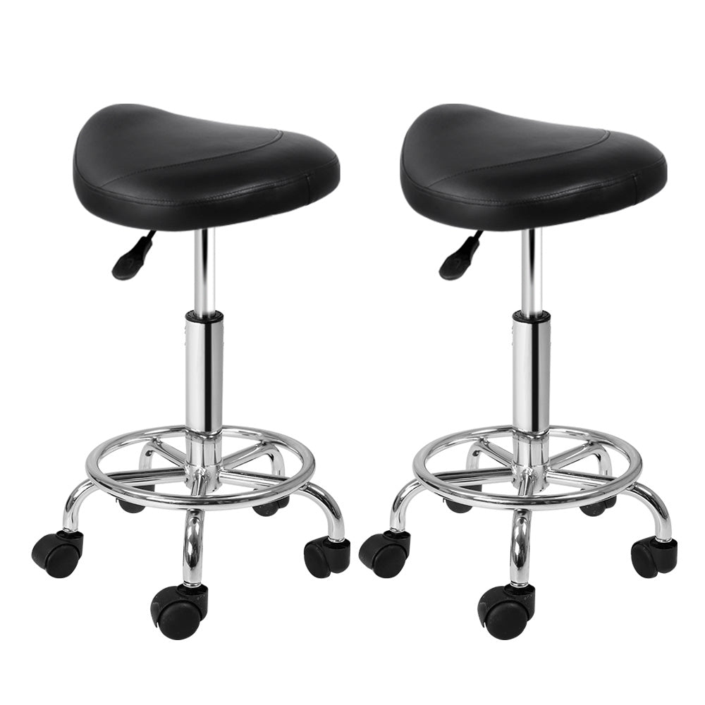 Artiss 2X Saddle Salon Stool Swivel Barber Hair Dress Chair Hydraulic Lift Black - SILBERSHELL
