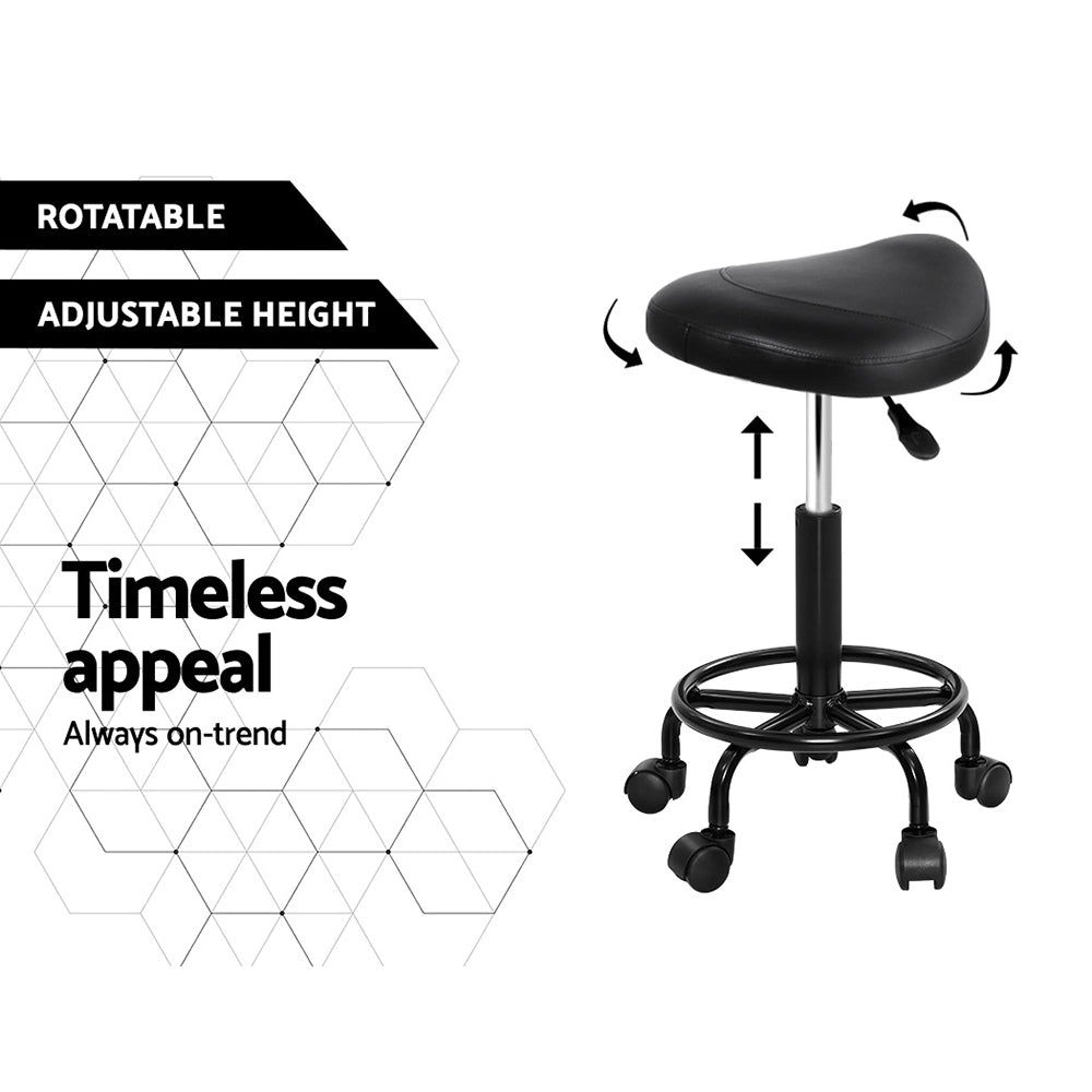 Artiss Saddle Stool Salon Chair Black Swivel Beauty Barber Hairdressing Gas Lift - SILBERSHELL