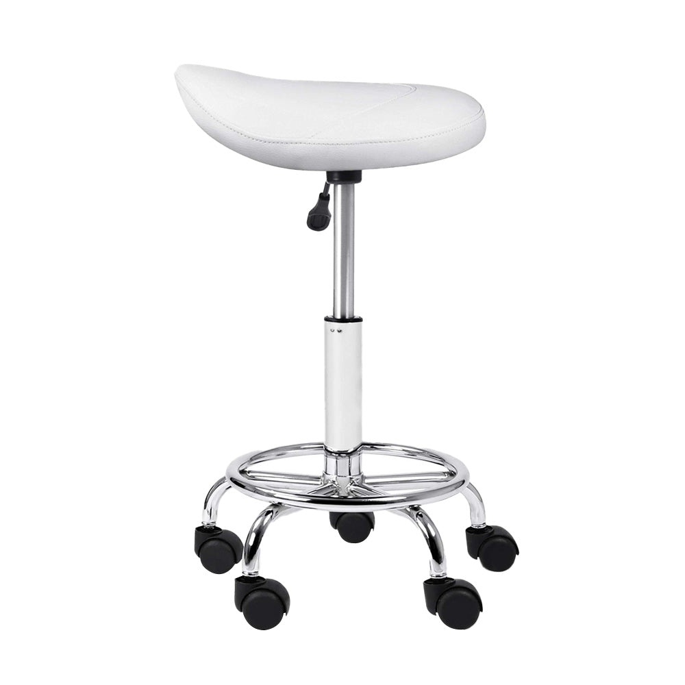 Artiss Saddle Salon Stool White PU Swivel Barber Hair Dress Chair Hydraulic Lift - SILBERSHELL