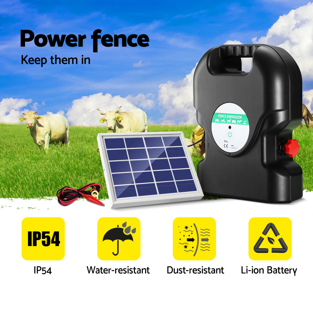 Giantz 20km Electric Fence Energiser Solar Energizer Charger Farm Animal 1.2J - SILBERSHELL