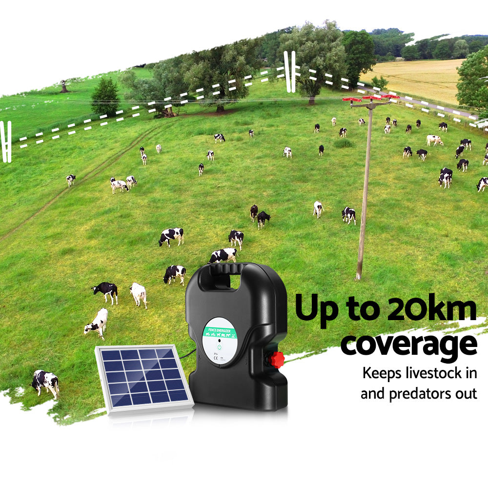 Giantz 20km Electric Fence Energiser Solar Energizer Charger Farm Animal 1.2J - SILBERSHELL