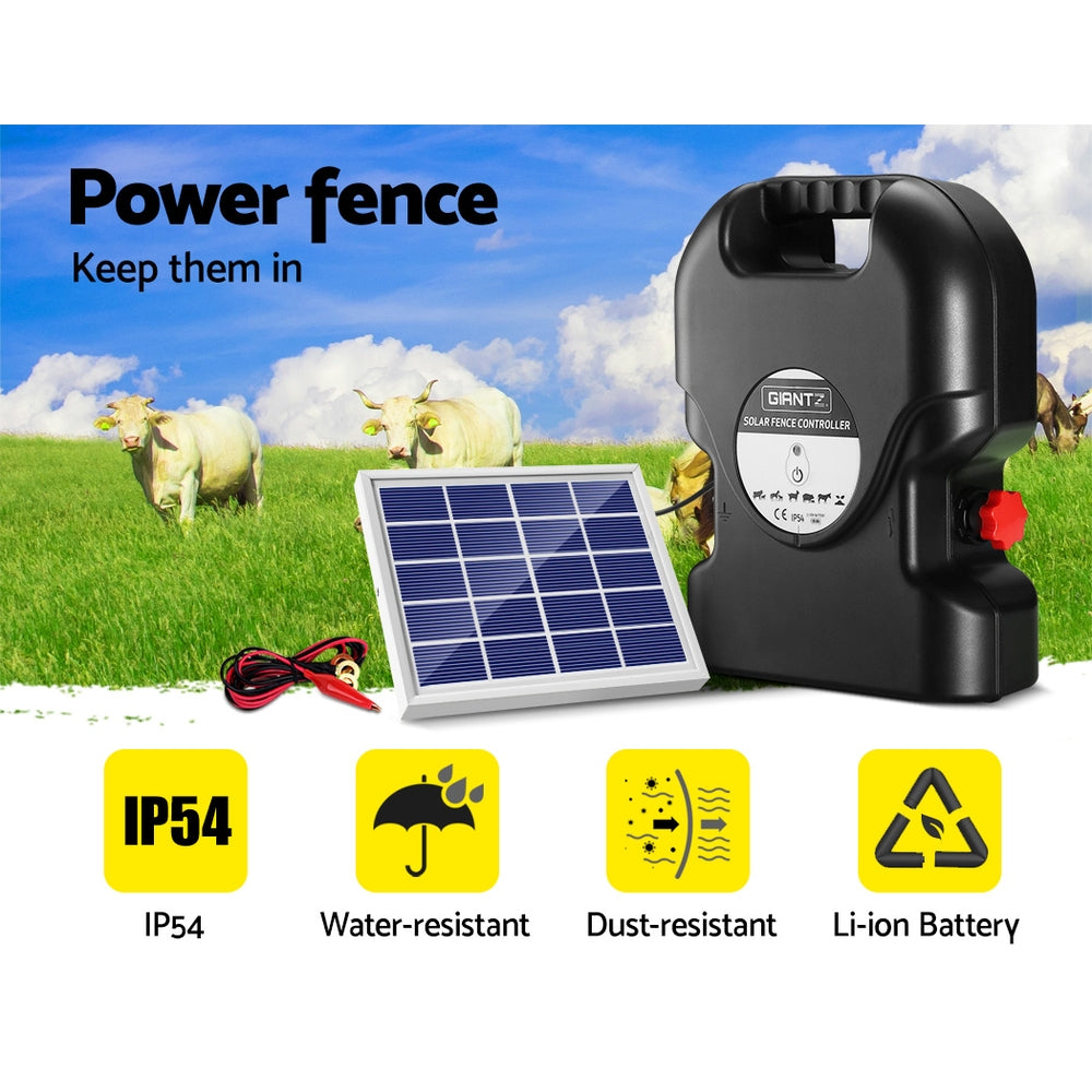 Giantz Electric Fence Energiser Solar Fencing Energizer Charger Farm Animal 15km 0.8J - SILBERSHELL
