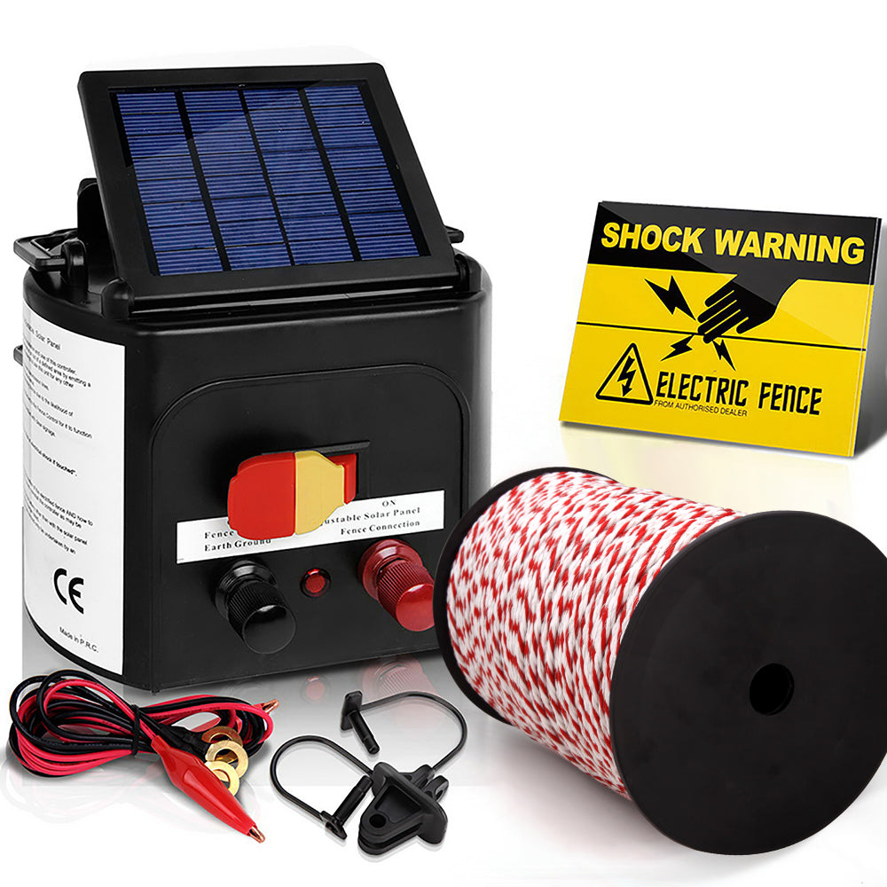 Giantz Electric Fence Energiser 3km Solar Powered Energizer Charger + 500m Tape - SILBERSHELL