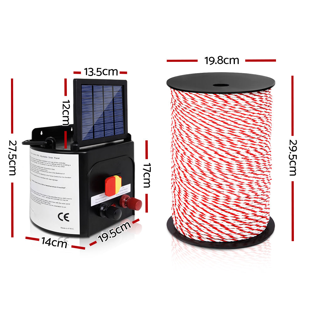 Giantz Electric Fence Energiser 3km Solar Powered Energizer Charger + 500m Tape - SILBERSHELL