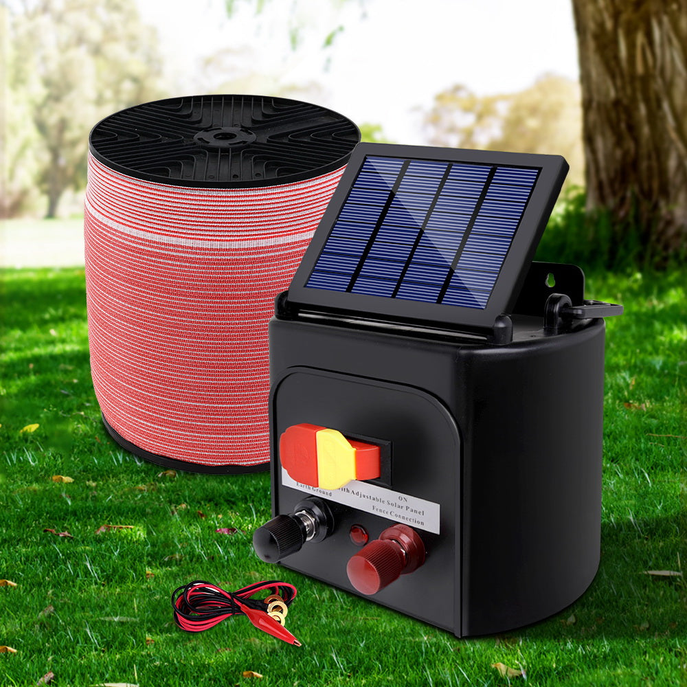 Giantz Electric Fence Energiser 3km Solar Powered Energizer Set + 1200m Tape - SILBERSHELL