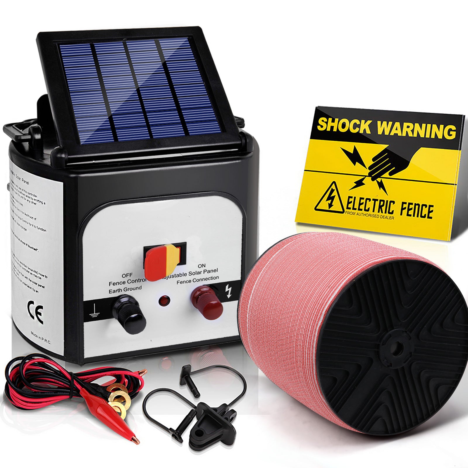Giantz Electric Fence Energiser 8km Solar Powered Energizer Charger + 1200m Tape - SILBERSHELL