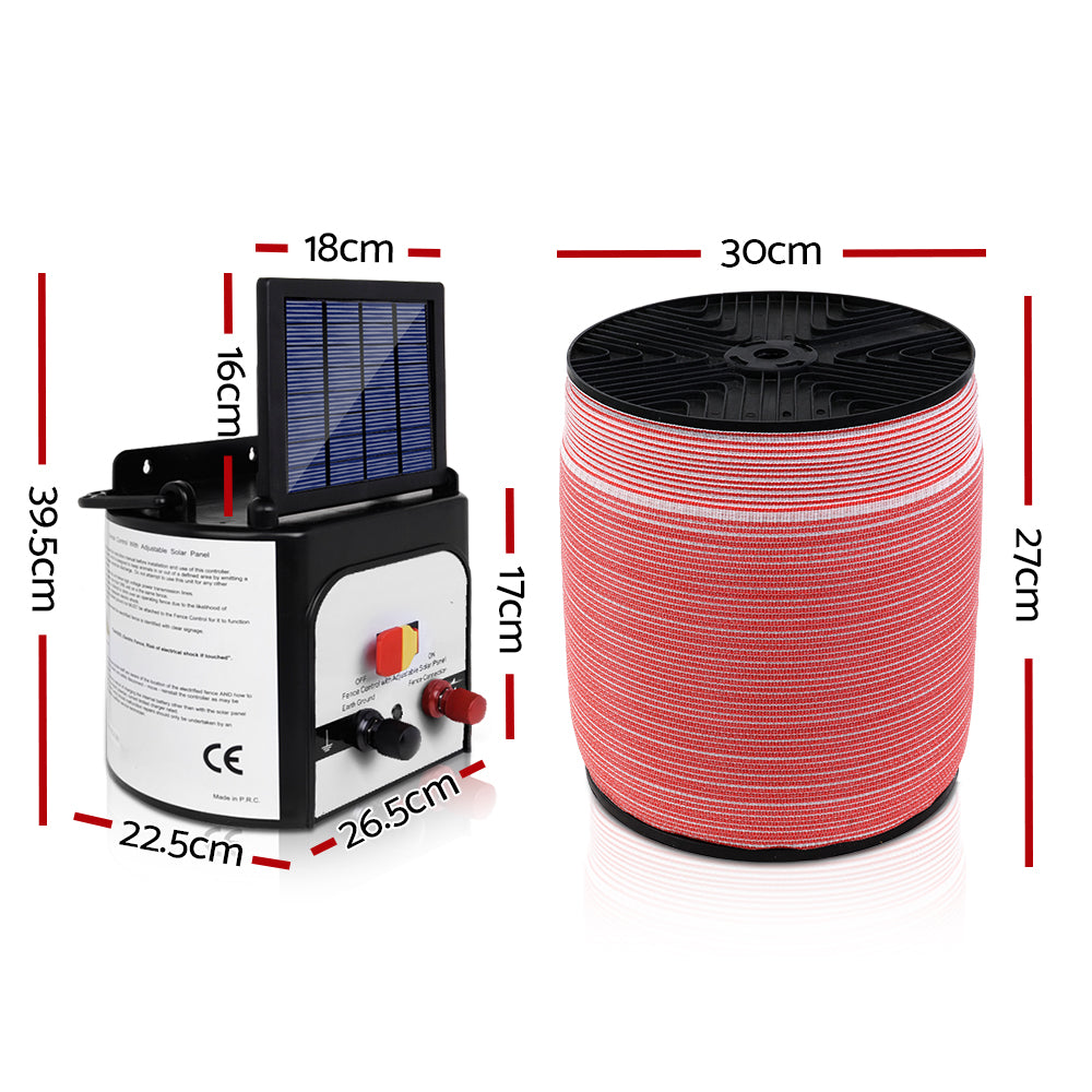 Giantz Electric Fence Energiser 8km Solar Powered Energizer Charger + 1200m Tape - SILBERSHELL