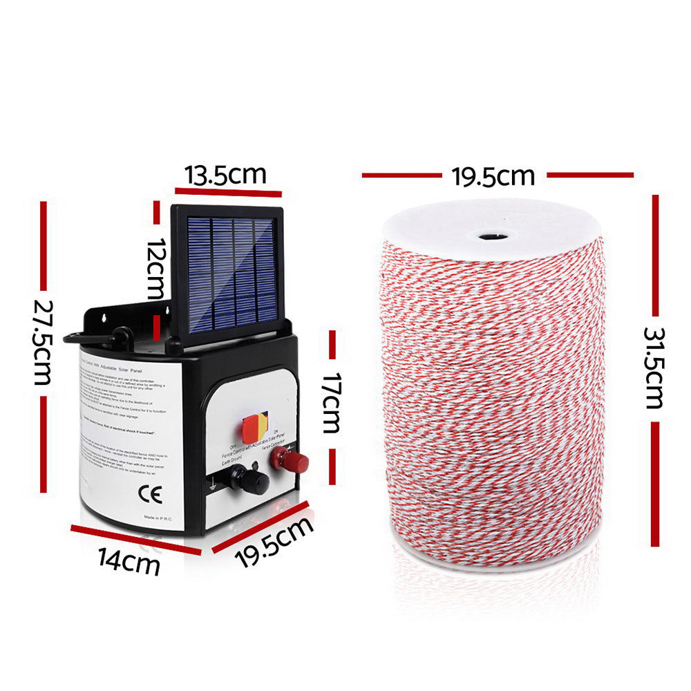 Giantz 8KM Solar Electric Fence Energiser Energizer 0.3J + 2000M Poly Fencing Wire Tape - SILBERSHELL