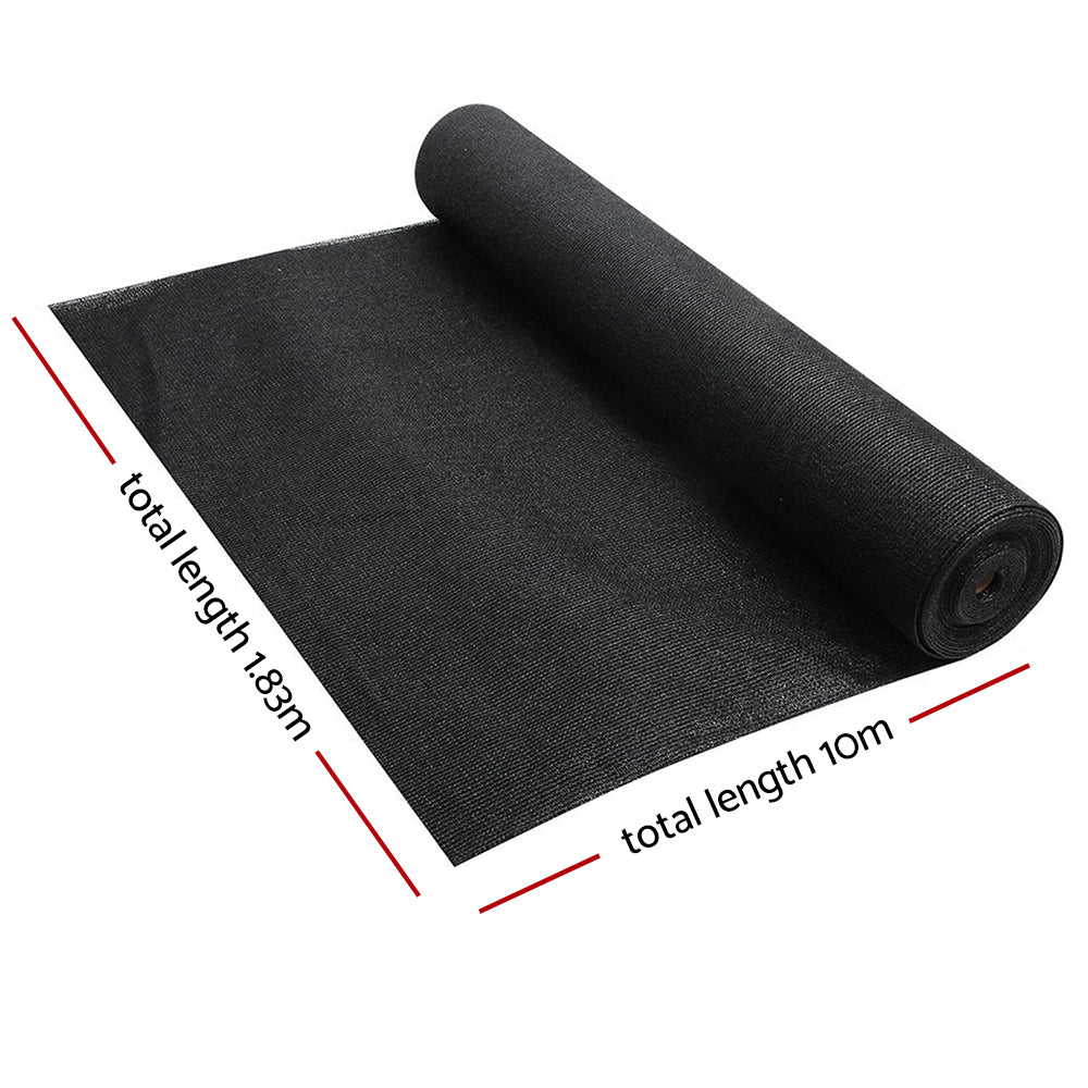 Instahut 90% Shade Cloth 1.83x10m Shadecloth Sail Heavy Duty Black - SILBERSHELL