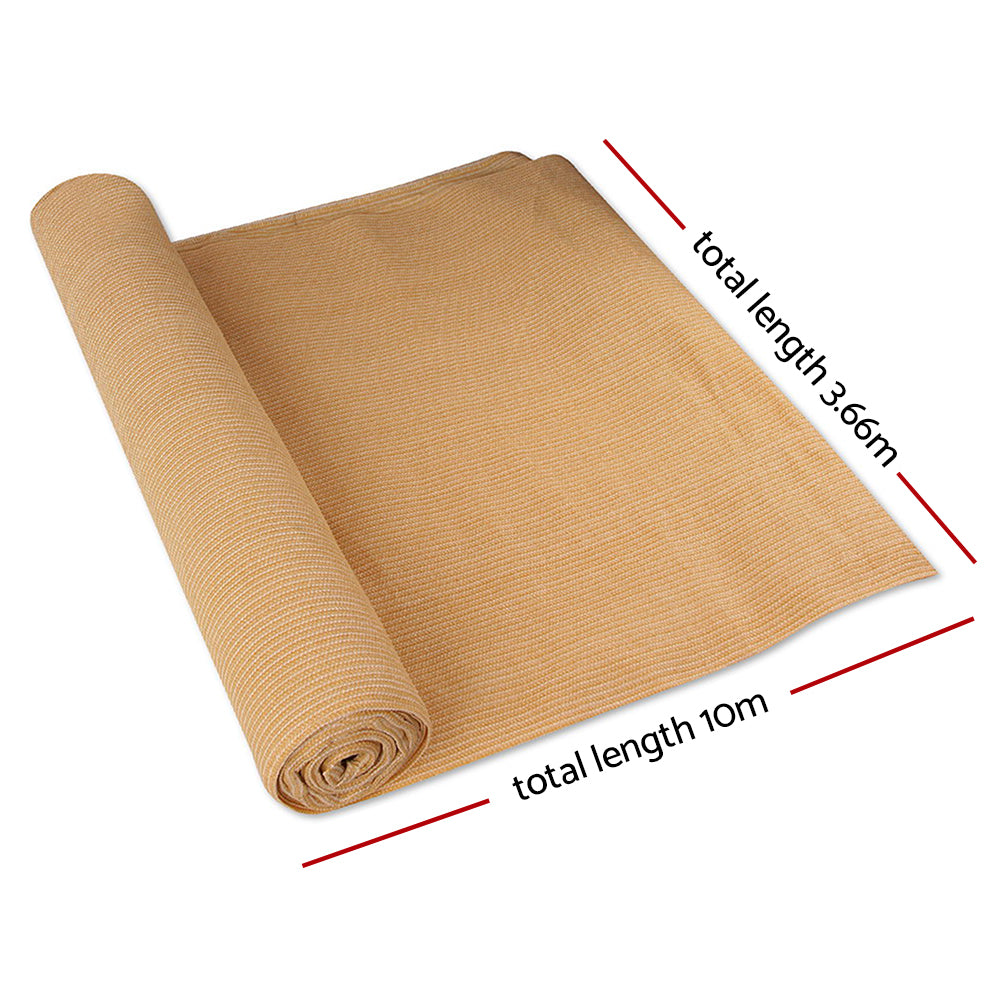 Instahut 70% Shade Cloth 3.66x10m Shadecloth Sail Heavy Duty Beige - SILBERSHELL