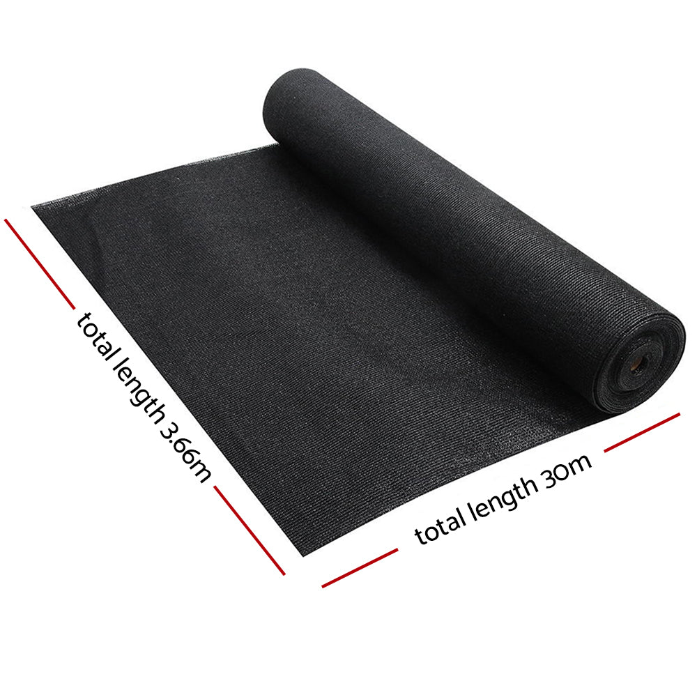 Instahut 70% Shade Cloth 3.66x30m Shadecloth Sail Heavy Duty Black - SILBERSHELL