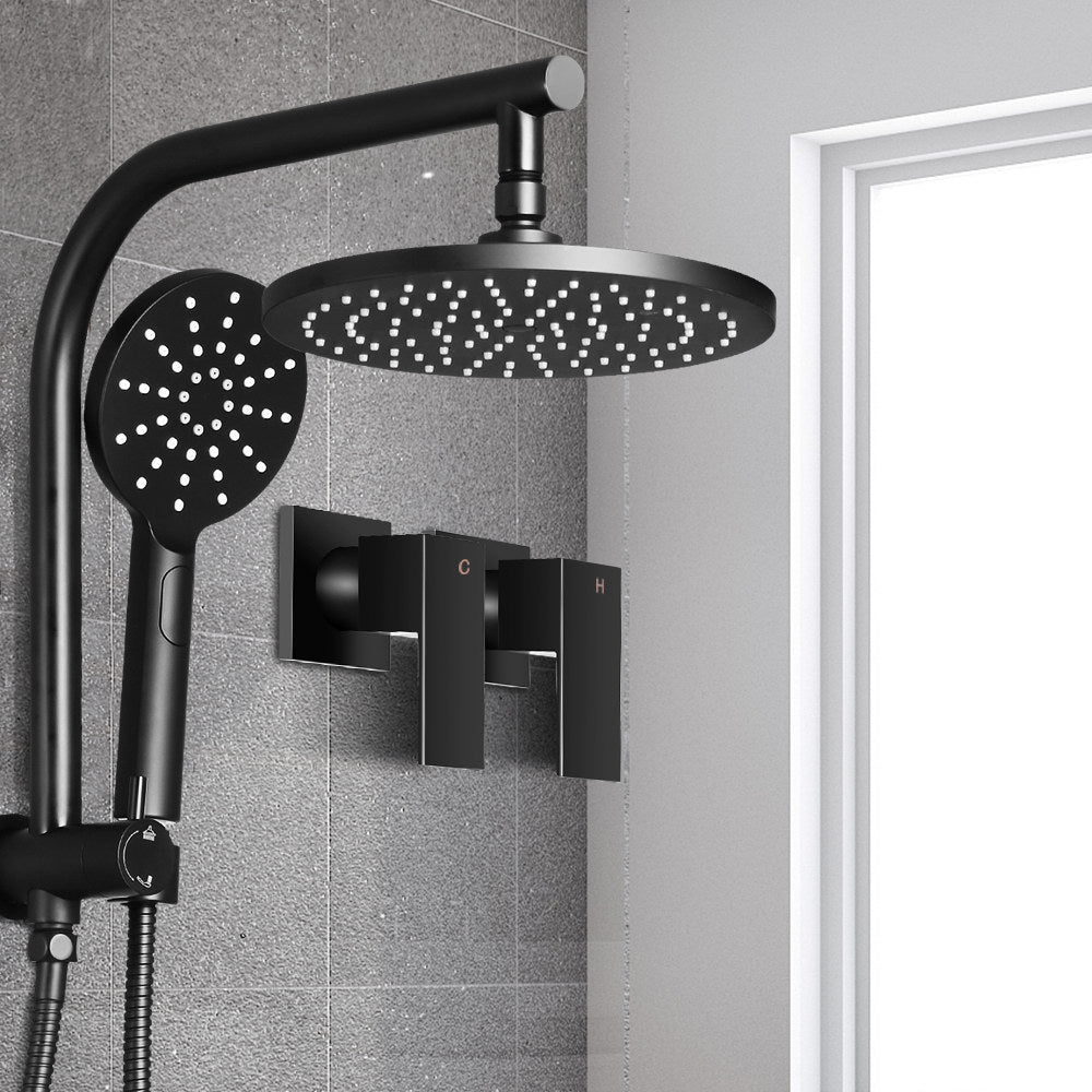 Cefito 9'' Rain Shower Head Set Handheld Round High Pressure Twins Tap Black - SILBERSHELL