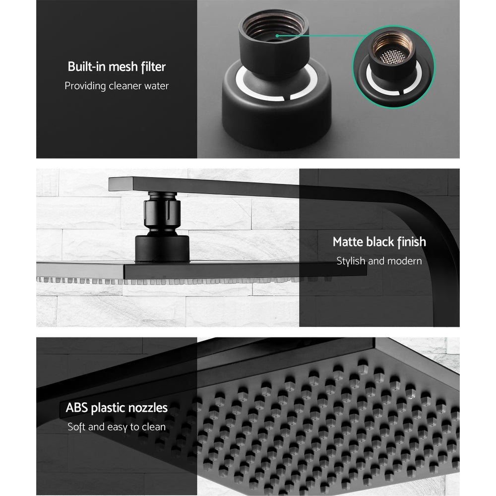 Cefito WElS 8'' Rain Shower Head Set Square High Pressure Wall Arm DIY Black - SILBERSHELL