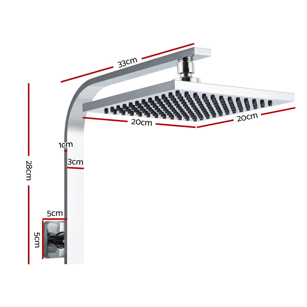 Cefito WElS 8'' Rain Shower Head Set Square High Pressure Wall Arm DIY Chrome - SILBERSHELL