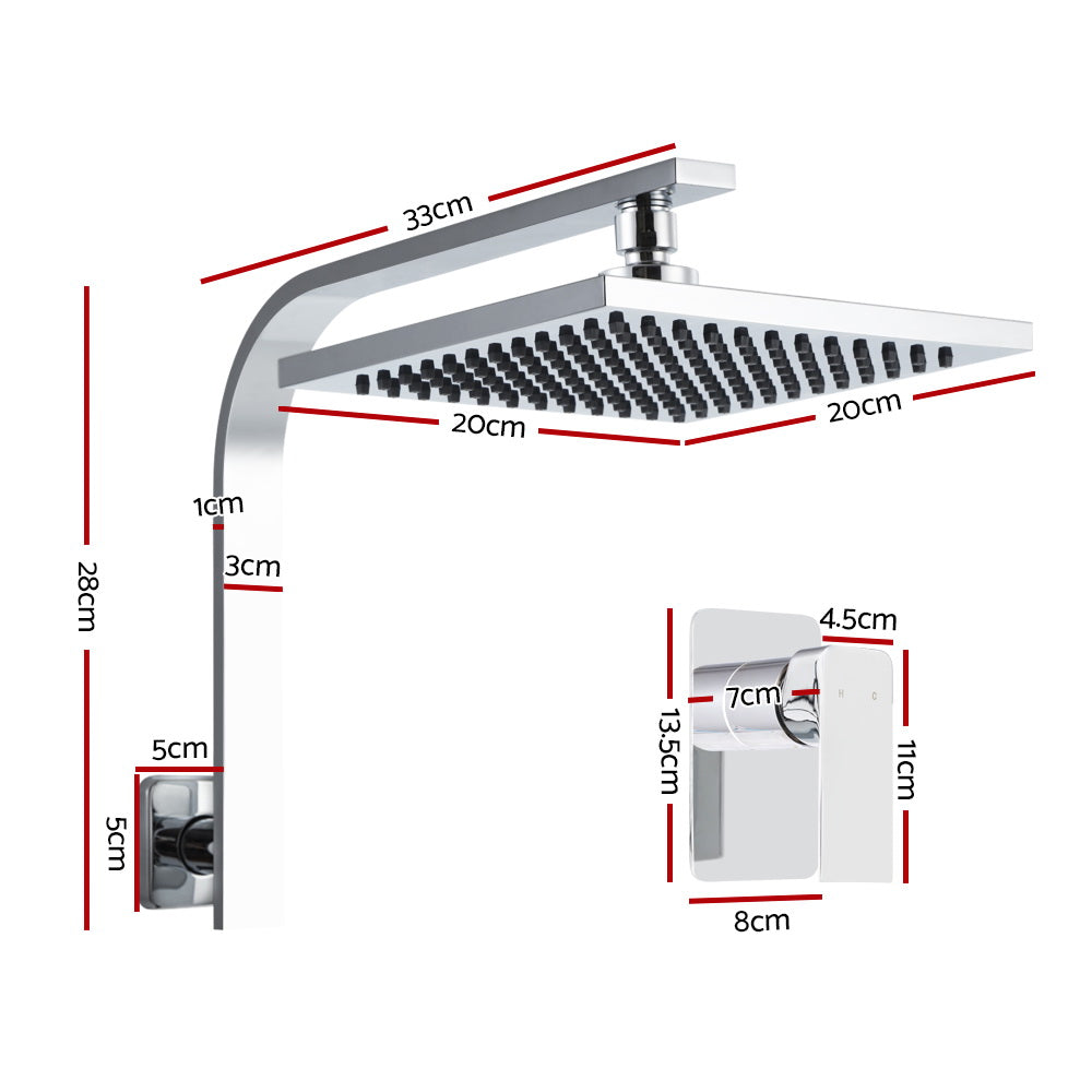 Cefito WElS 8'' Rain Shower Head Mixer Square High Pressure Wall Arm DIY Chrome - SILBERSHELL