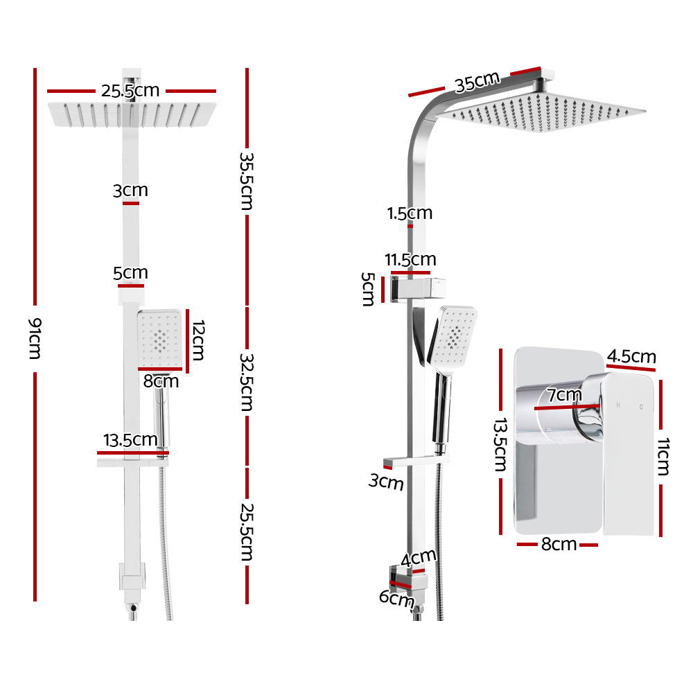 Cefito 10'' Rain Shower Head Set Handheld Square High Pressure Mixer Tap Chrome - SILBERSHELL