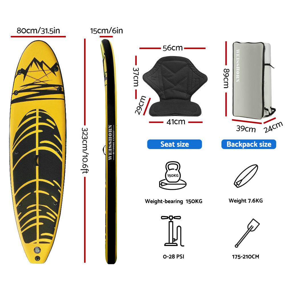 Weisshorn Stand Up Paddle Board Inflatable Kayak SUP Surfboard Paddleboard 10FT - SILBERSHELL