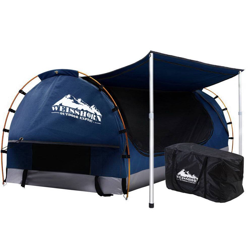 Weisshorn Double Swag Camping Swags Canvas Free Standing Dome Tent Dark Blue - SILBERSHELL