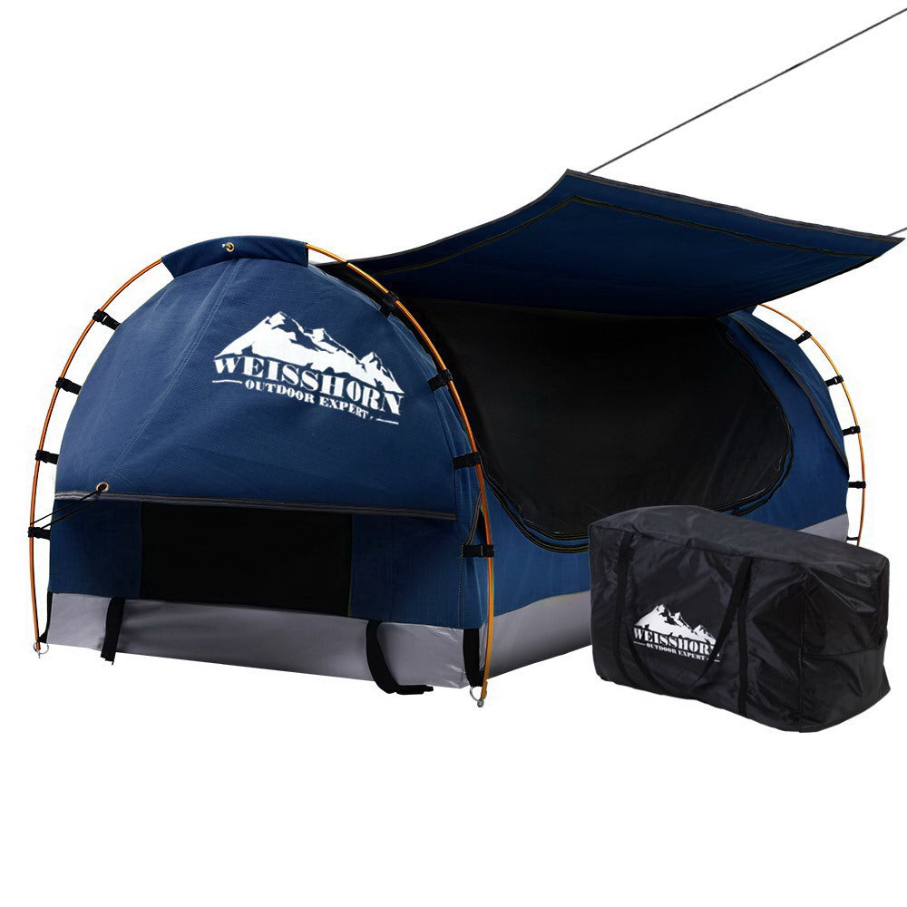 Weisshorn Swag King Single Camping Canvas Free Standing Swags Blue Dome Tent - SILBERSHELL