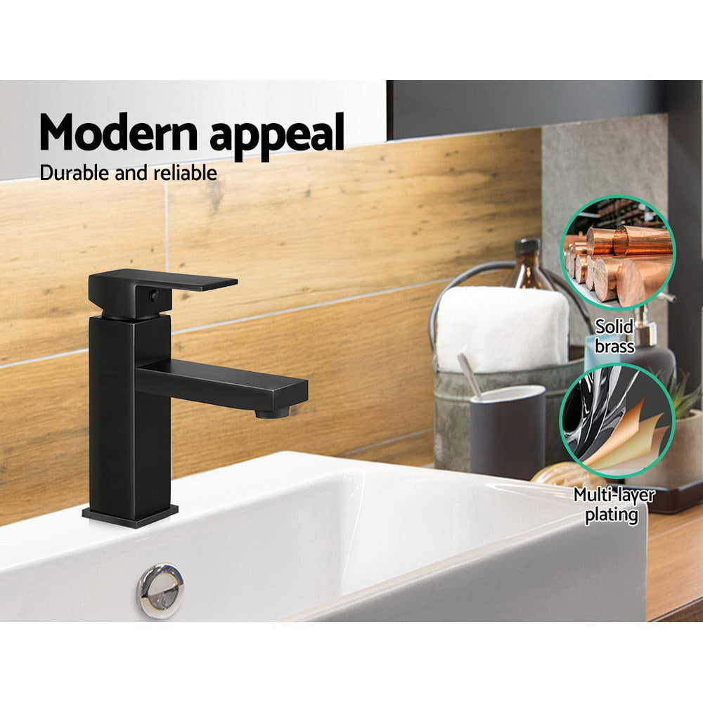 Cefito Basin Mixer Tap Faucet Bathroom Vanity Counter Top WELS Standard Brass Black - SILBERSHELL