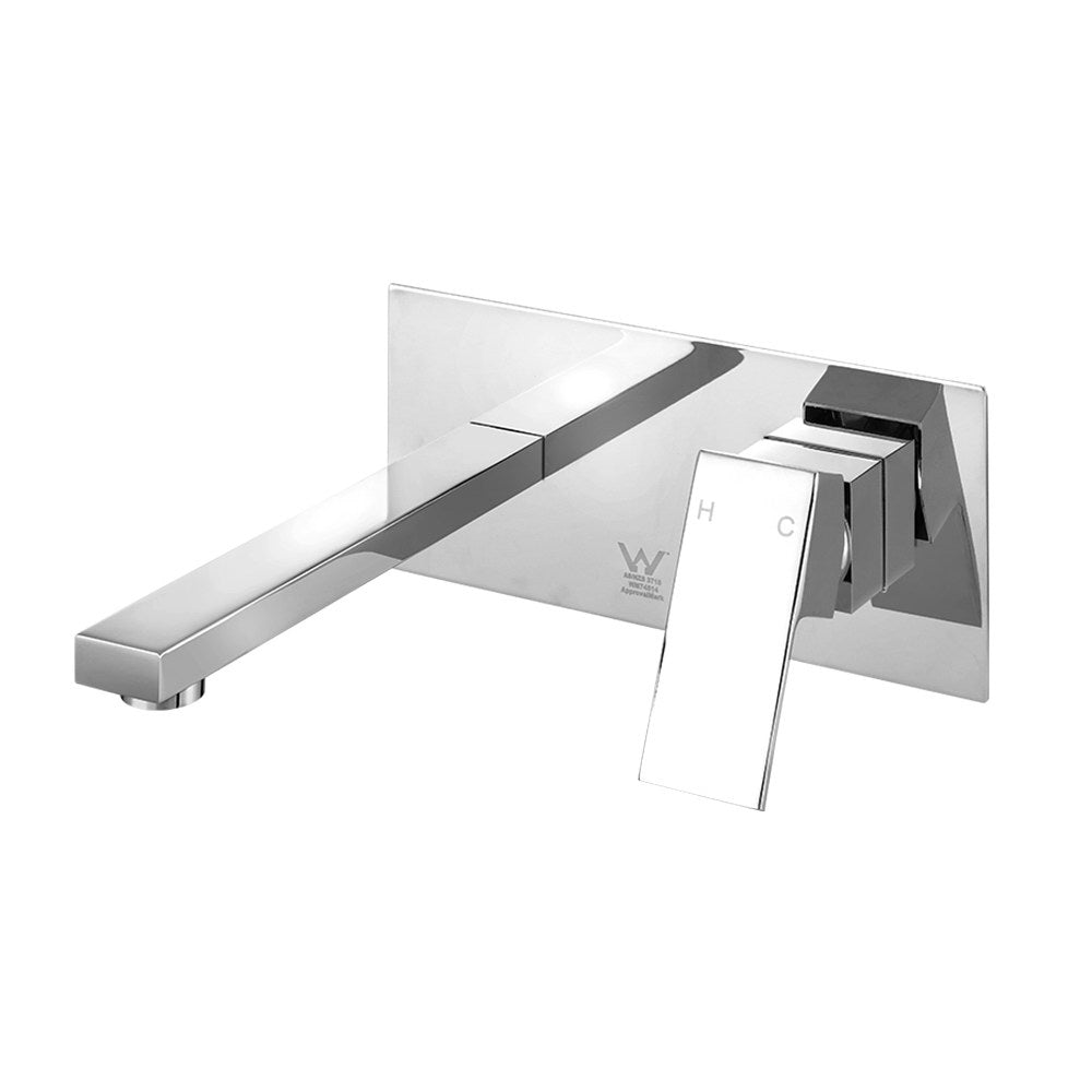 Cefito WELS Bathroom Tap Wall Square Silver Basin Mixer Taps Vanity Brass Faucet - SILBERSHELL