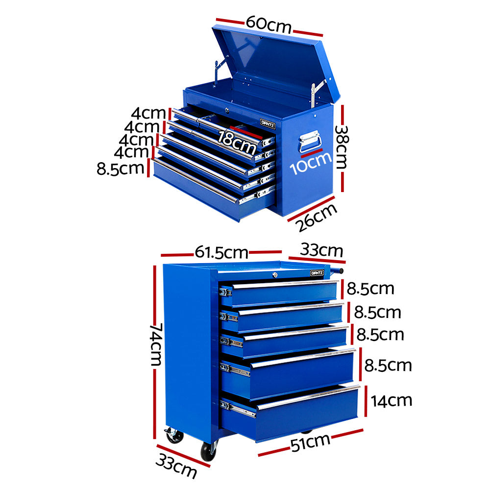 Giantz 14 Drawers Toolbox Chest Cabinet Mechanic Trolley Garage Tool Storage Box - SILBERSHELL