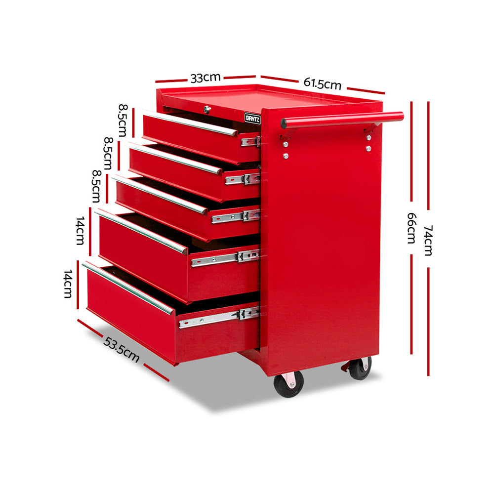 Giantz 5 Drawer Mechanic Tool Box Cabinet Storage Trolley - Red - SILBERSHELL