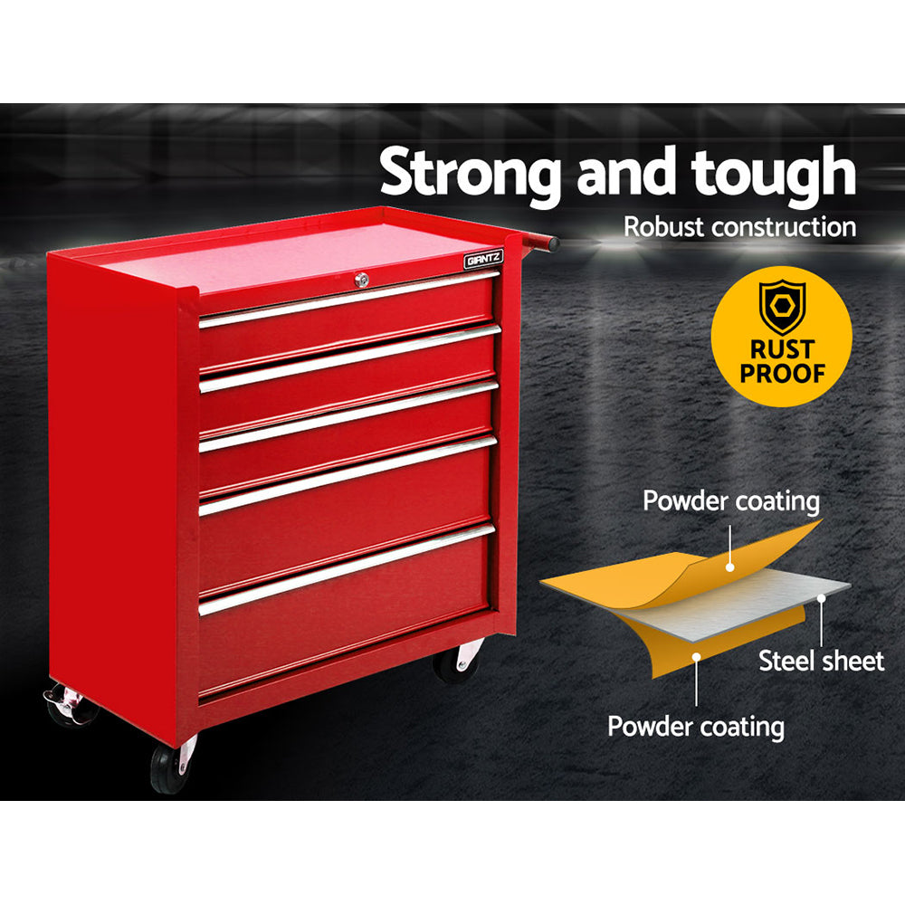 Giantz 5 Drawer Mechanic Tool Box Cabinet Storage Trolley - Red - SILBERSHELL