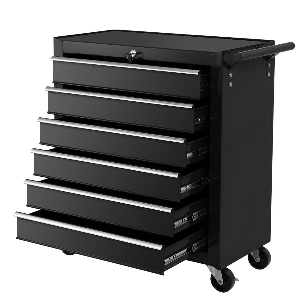 Giantz Tool Box Trolley Chest Cabinet 6 Drawers Cart Garage Toolbox Set Black - SILBERSHELL