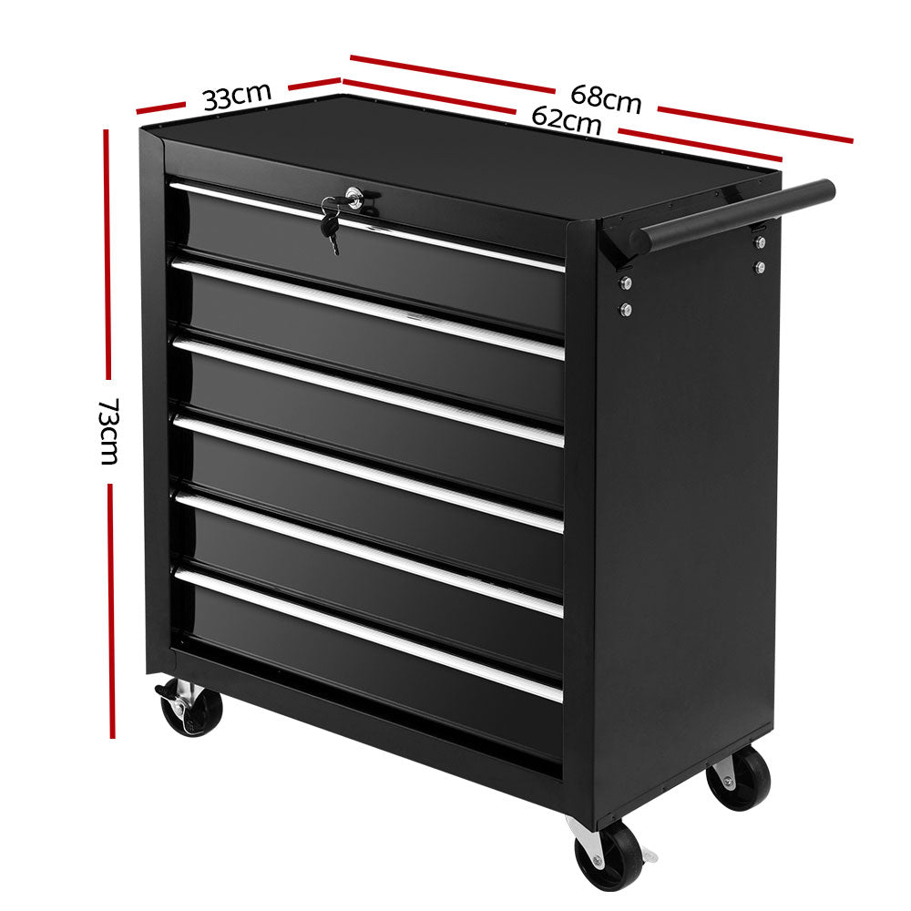 Giantz Tool Box Trolley Chest Cabinet 6 Drawers Cart Garage Toolbox Set Black - SILBERSHELL