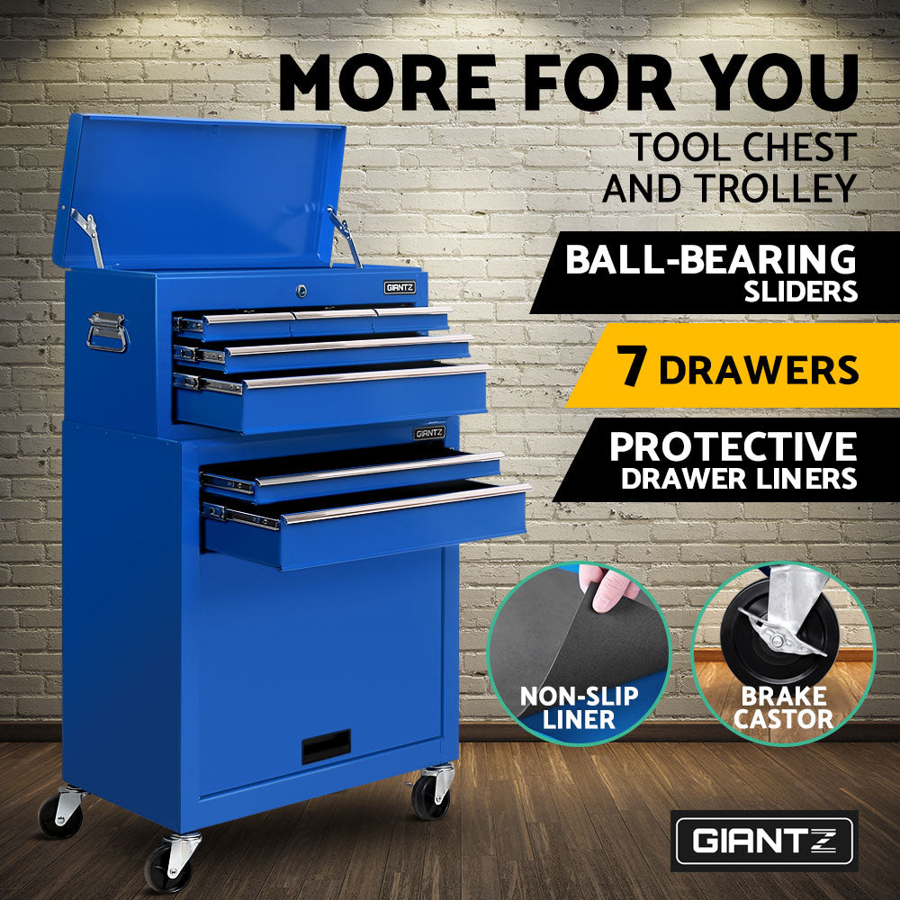 Giantz 7 Drawer Tool Box Cabinet Chest Storage Garage Toolbox Organiser Set Blue - SILBERSHELL