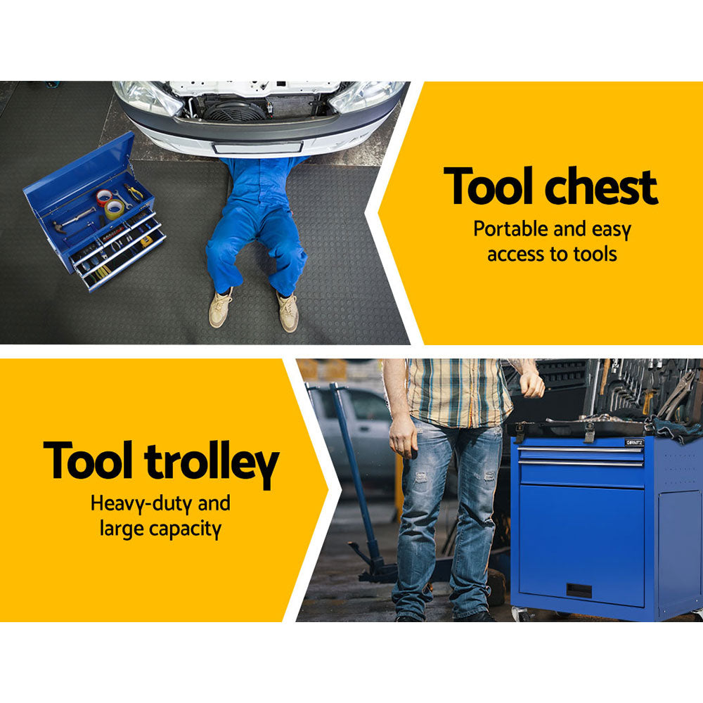 Giantz 7 Drawer Tool Box Cabinet Chest Storage Garage Toolbox Organiser Set Blue - SILBERSHELL