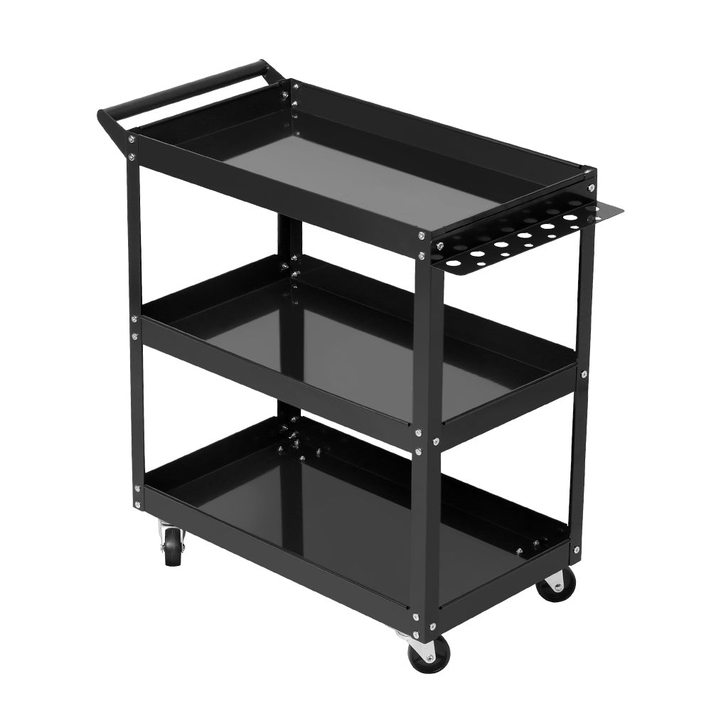 Giantz Tool Cart 3 Tier Parts Steel Trolley Mechanic Storage Organizer Black - SILBERSHELL