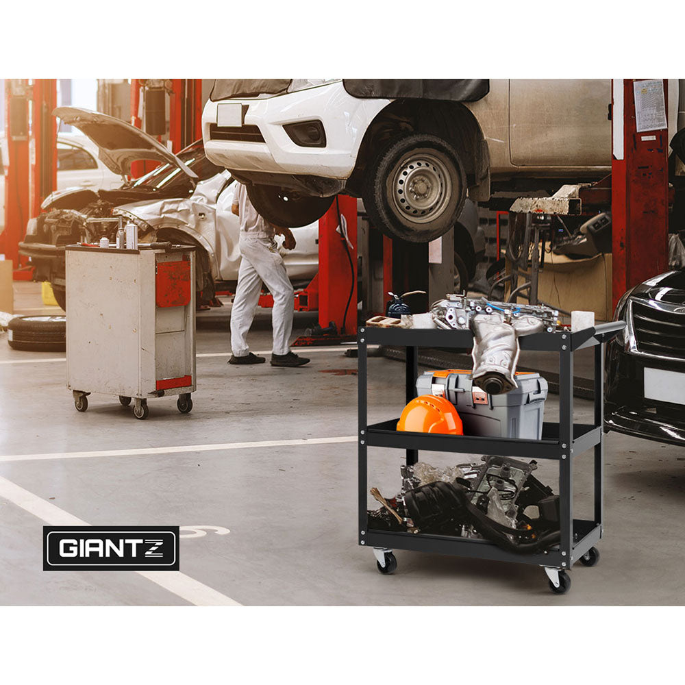Giantz Tool Cart 3 Tier Parts Steel Trolley Mechanic Storage Organizer Black - SILBERSHELL