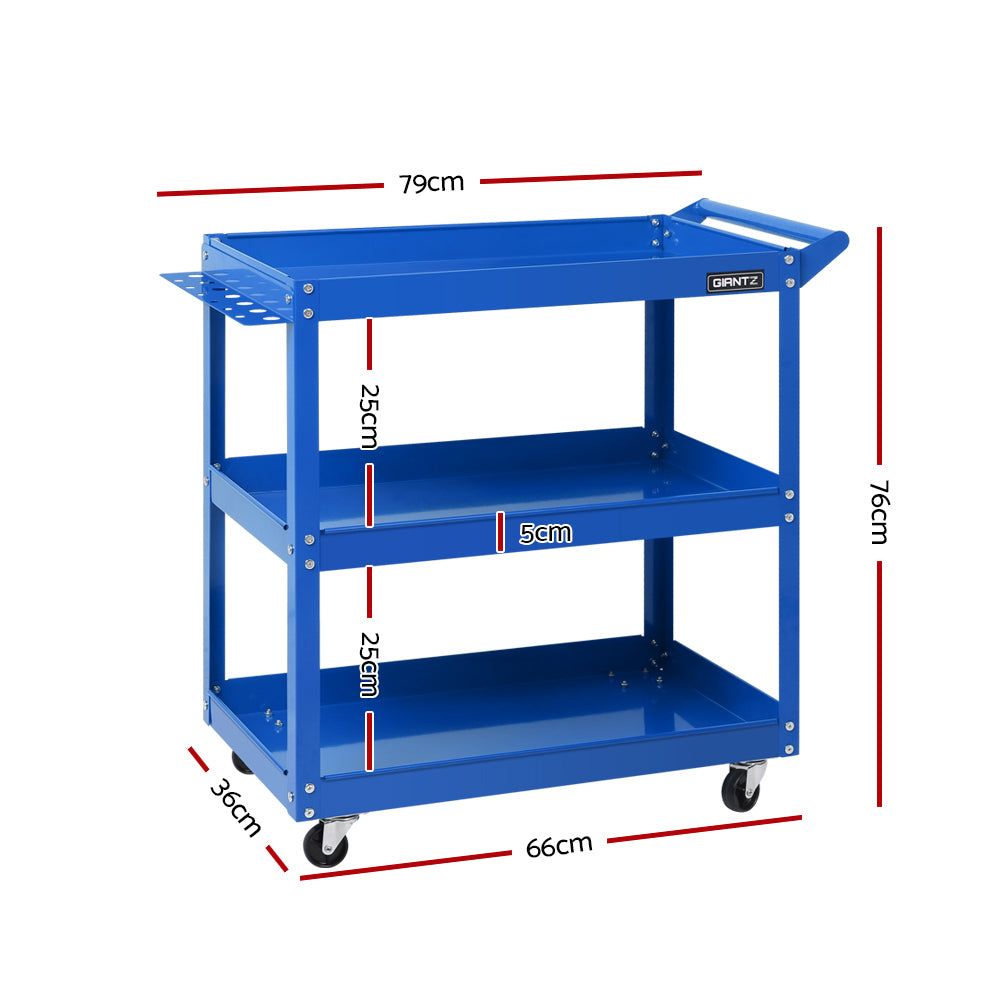 Giantz Tool Cart 3 Tier Parts Steel Trolley Mechanic Storage Organizer Blue - SILBERSHELL