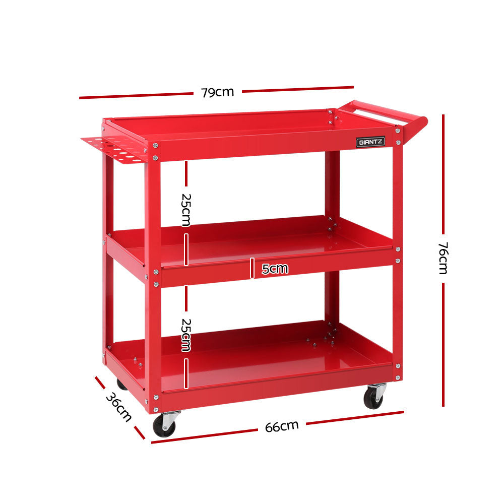 Giantz Tool Cart 3 Tier Parts Steel Trolley Mechanic Storage Organizer Red - SILBERSHELL