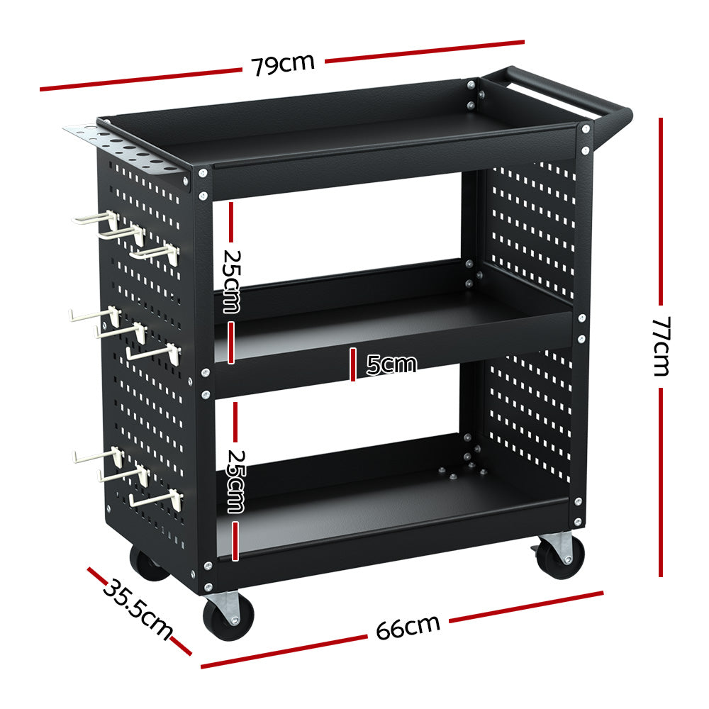 Giantz 3-Tier Tool Cart Storage Trolley Toolbox Workshop Garage Organizer Black - SILBERSHELL