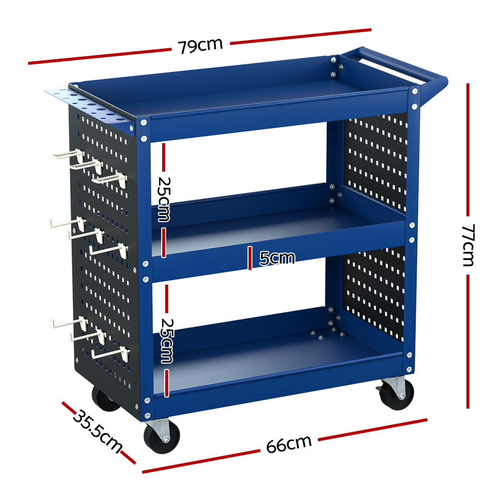 Giantz 3-Tier Tool Trolley Cart Workshop Wheels Mobile Work Mechanic Storage Blue - SILBERSHELL