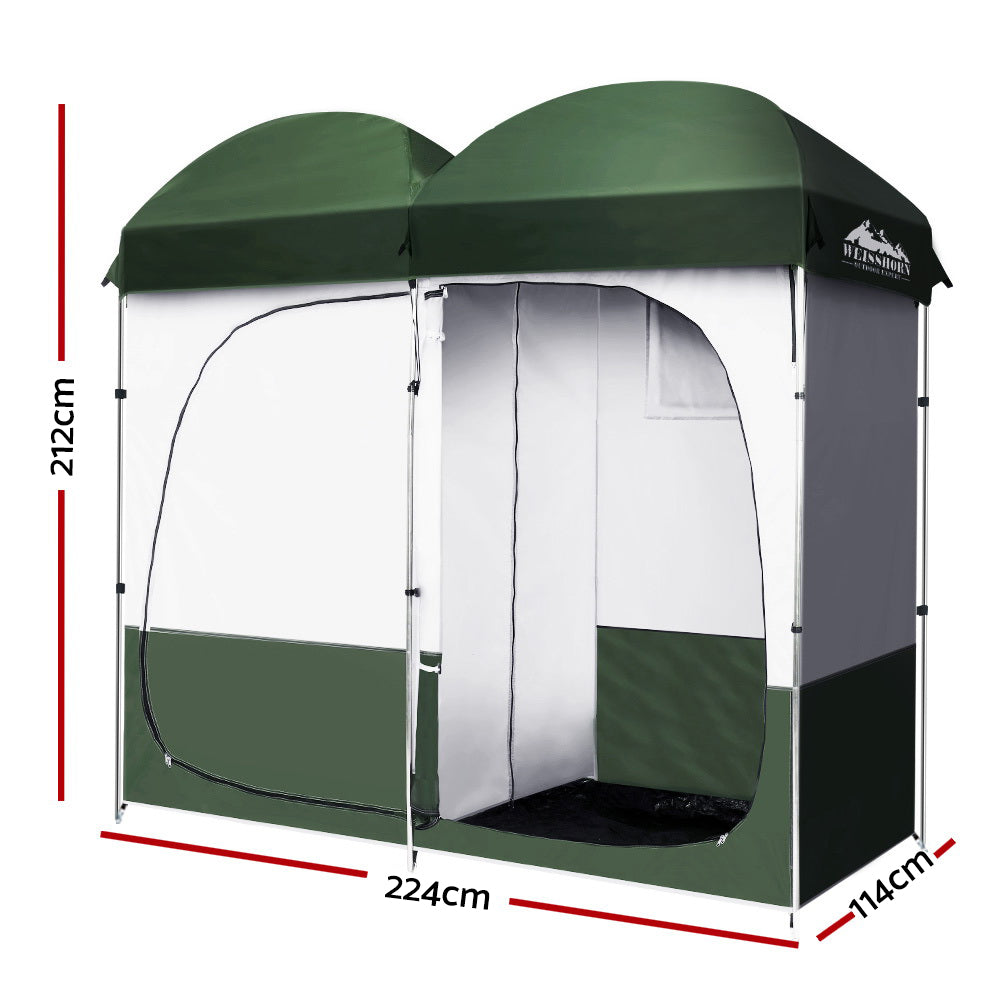 Weisshorn Double Camping Shower Toilet Tent Outdoor Portable Change Room Green - SILBERSHELL