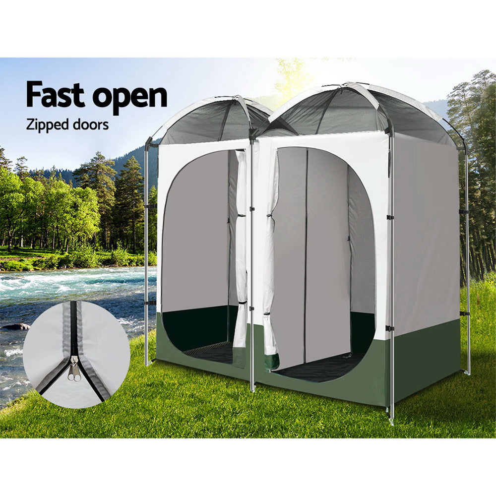 Weisshorn Double Camping Shower Toilet Tent Outdoor Portable Change Room Green - SILBERSHELL