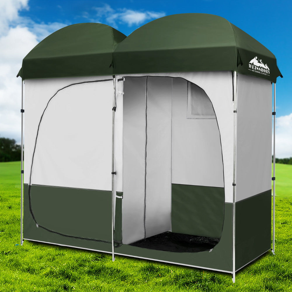 Weisshorn Double Camping Shower Toilet Tent Outdoor Portable Change Room Green - SILBERSHELL