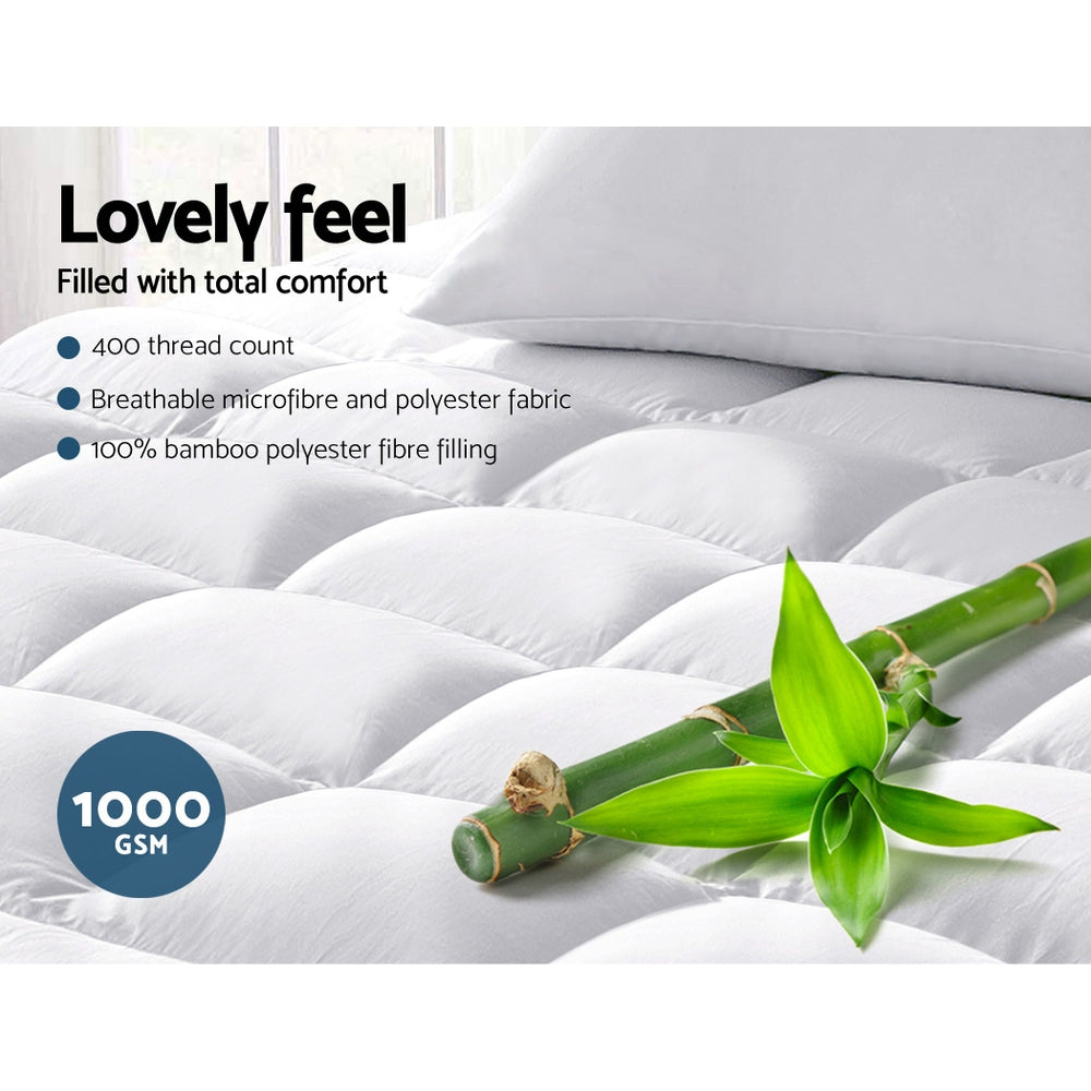 Giselle Double Mattress Topper Bamboo Fibre Pillowtop Protector - SILBERSHELL