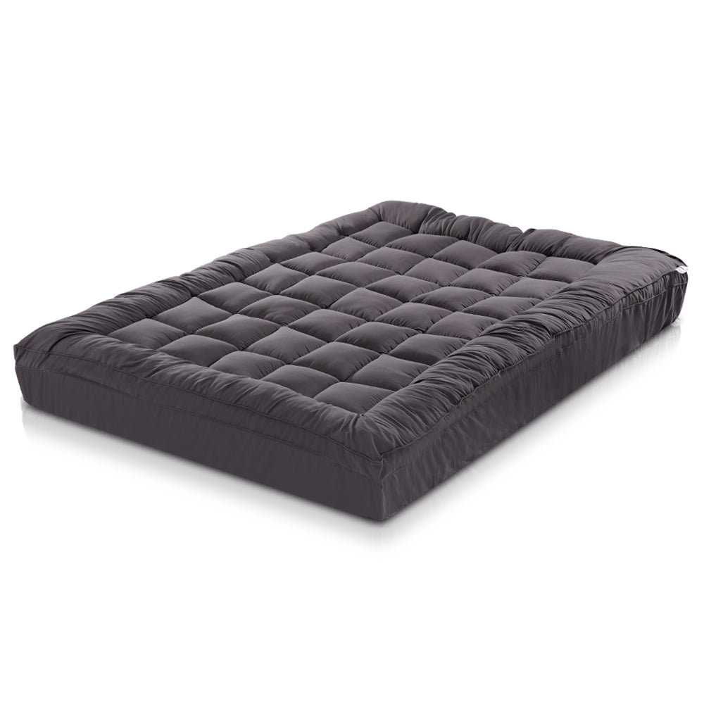 Giselle King Single Mattress Topper Pillowtop 1000GSM Charcoal Microfibre Bamboo Fibre Filling Protector - SILBERSHELL