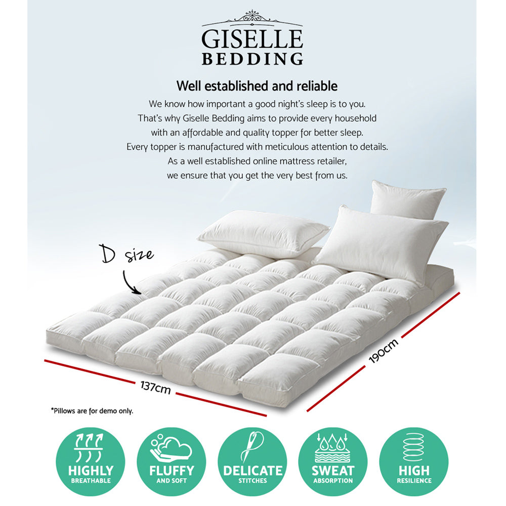 Giselle Double Mattress Topper Pillowtop 1000GSM Microfibre Filling Protector - SILBERSHELL